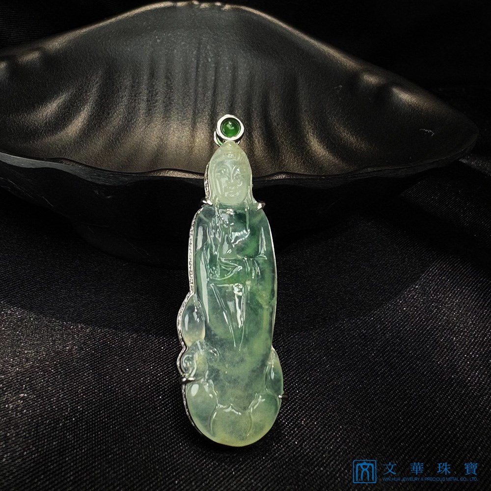 高冰種飄綠花淨瓶觀音