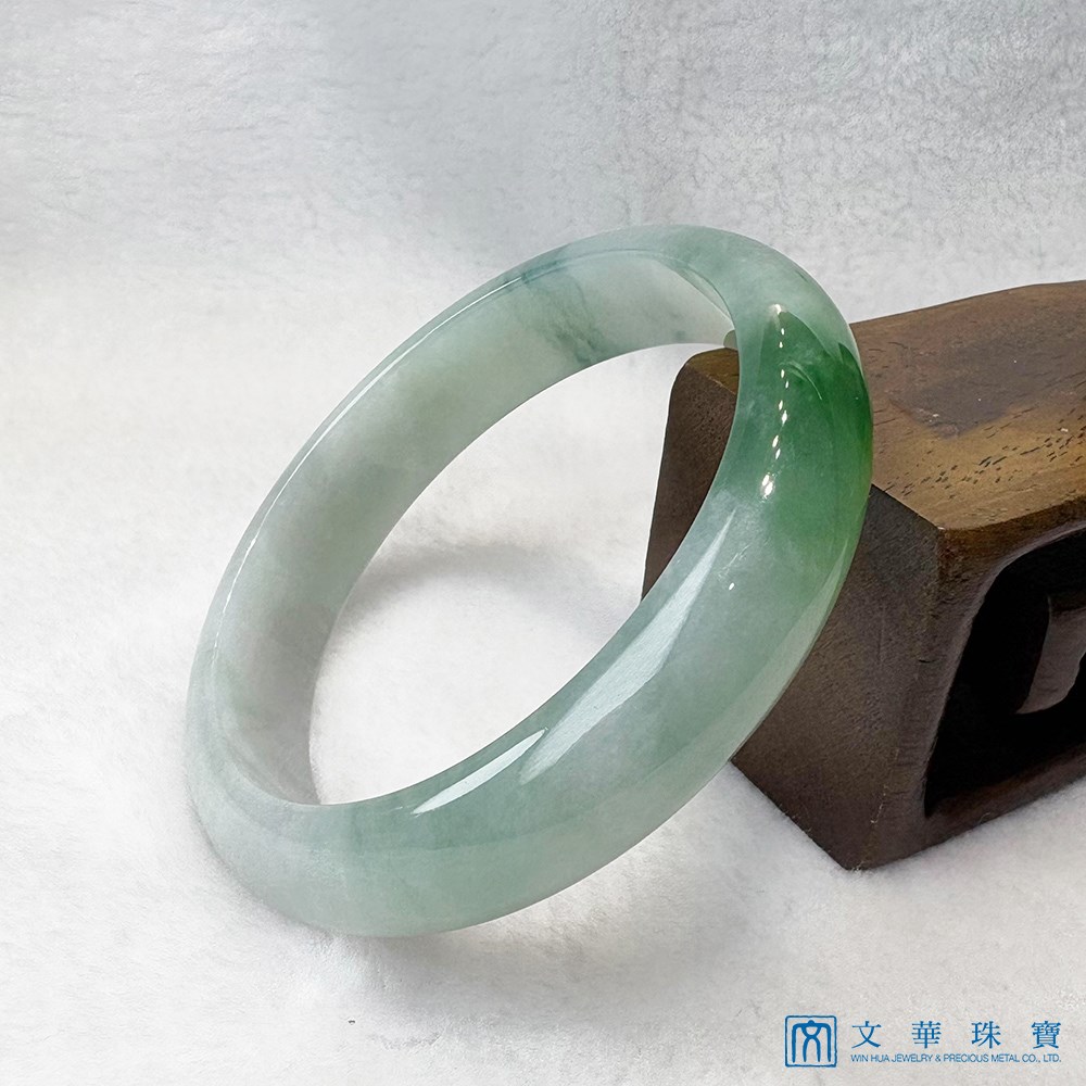 翡翠冰糯帶翠綠寬版平安鐲 約19.5圍