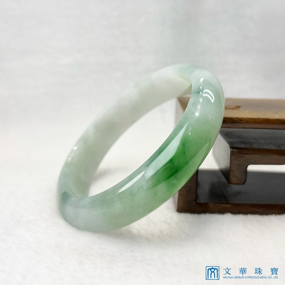 翡翠冰糯帶翠綠寬版平安鐲 約19.5圍