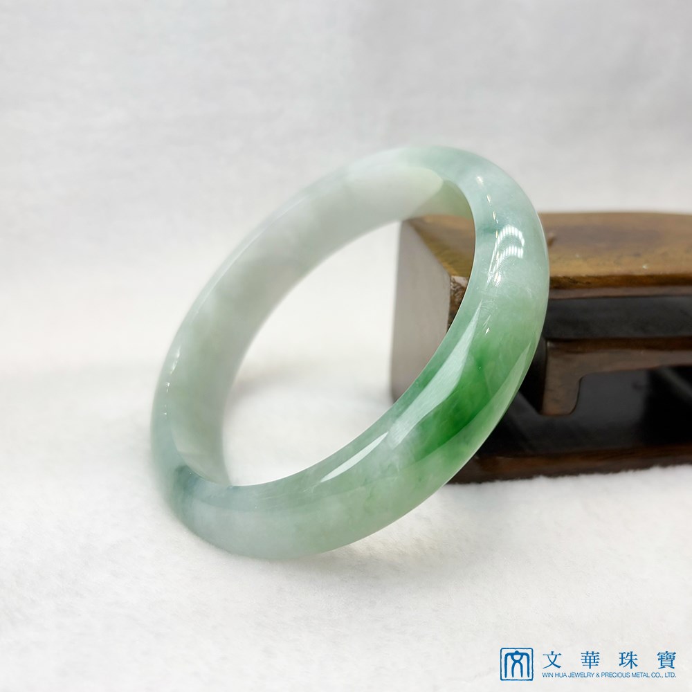 翡翠冰糯帶翠綠寬版平安鐲 約19.5圍