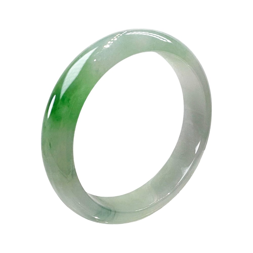 翡翠冰糯帶翠綠寬版平安鐲 約19.5圍