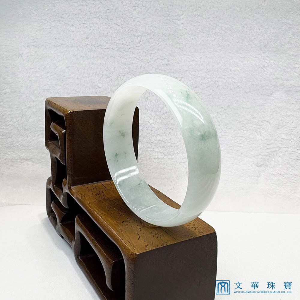 翡翠細冰糯飄蘭花寬版扁鐲 約17圍