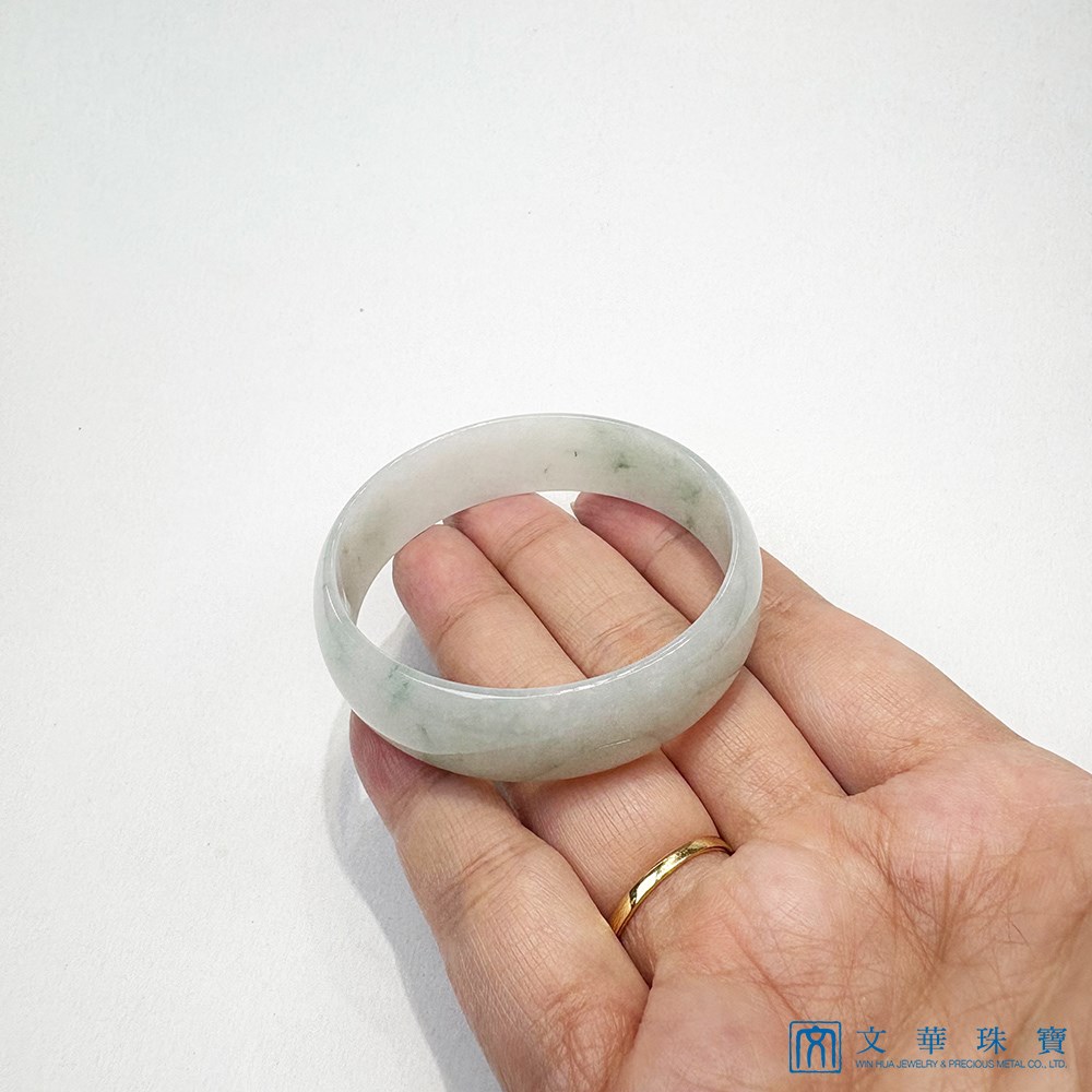 翡翠細冰糯飄蘭花寬版扁鐲 約17圍