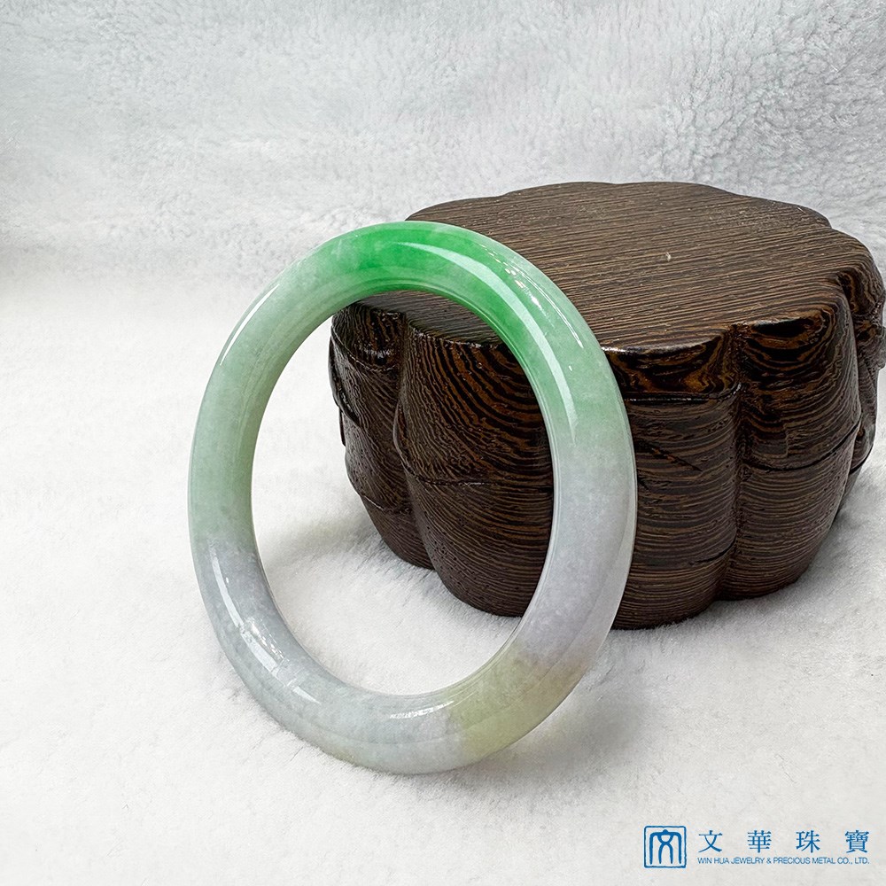 翡翠福祿壽三彩正圓圓條玉鐲 約18.3圍