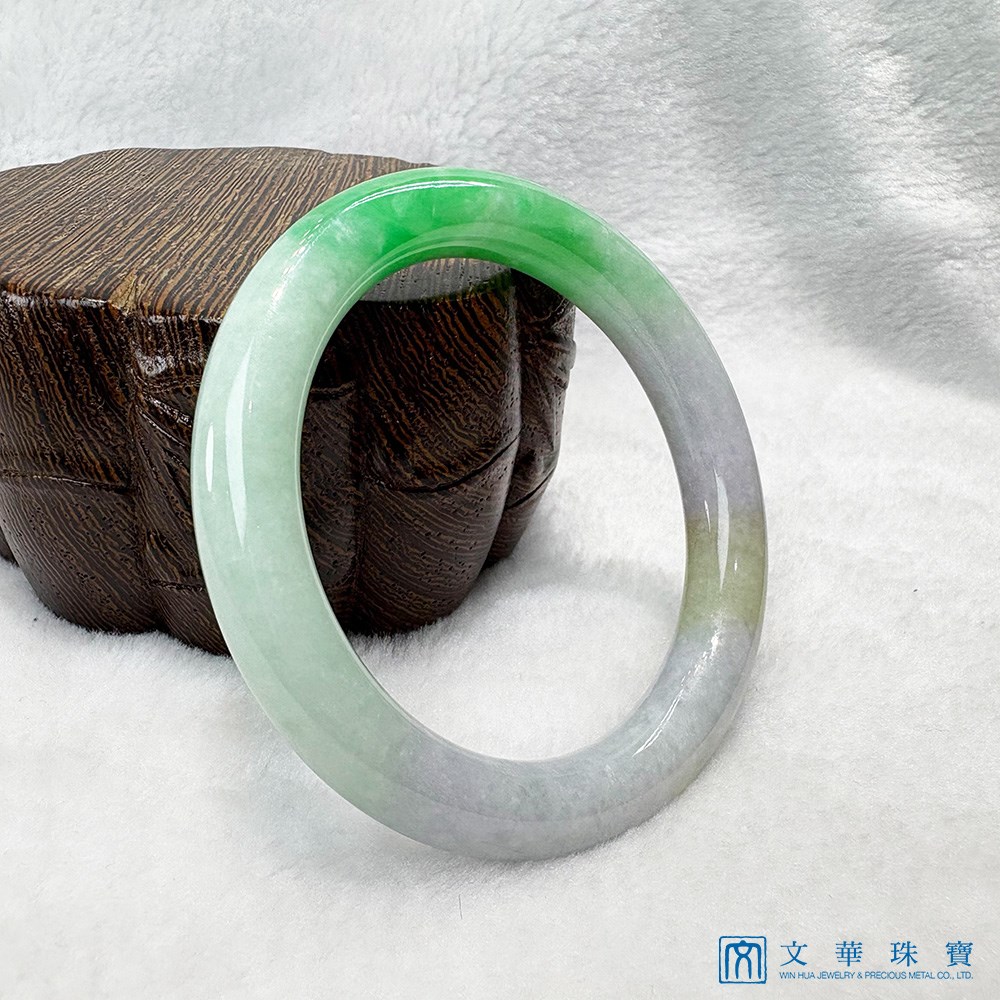 翡翠福祿壽三彩正圓圓條玉鐲 約18.3圍