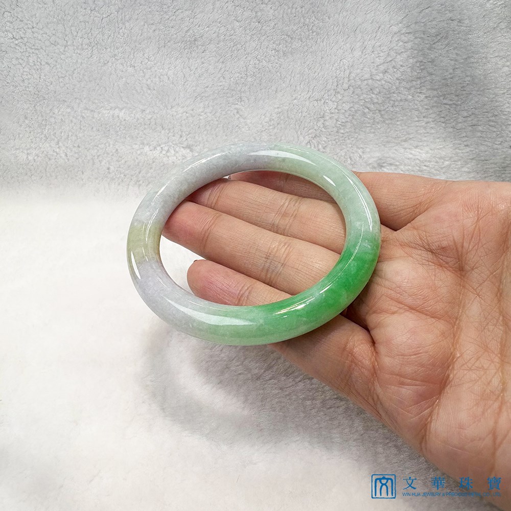 翡翠福祿壽三彩正圓圓條玉鐲 約18.3圍