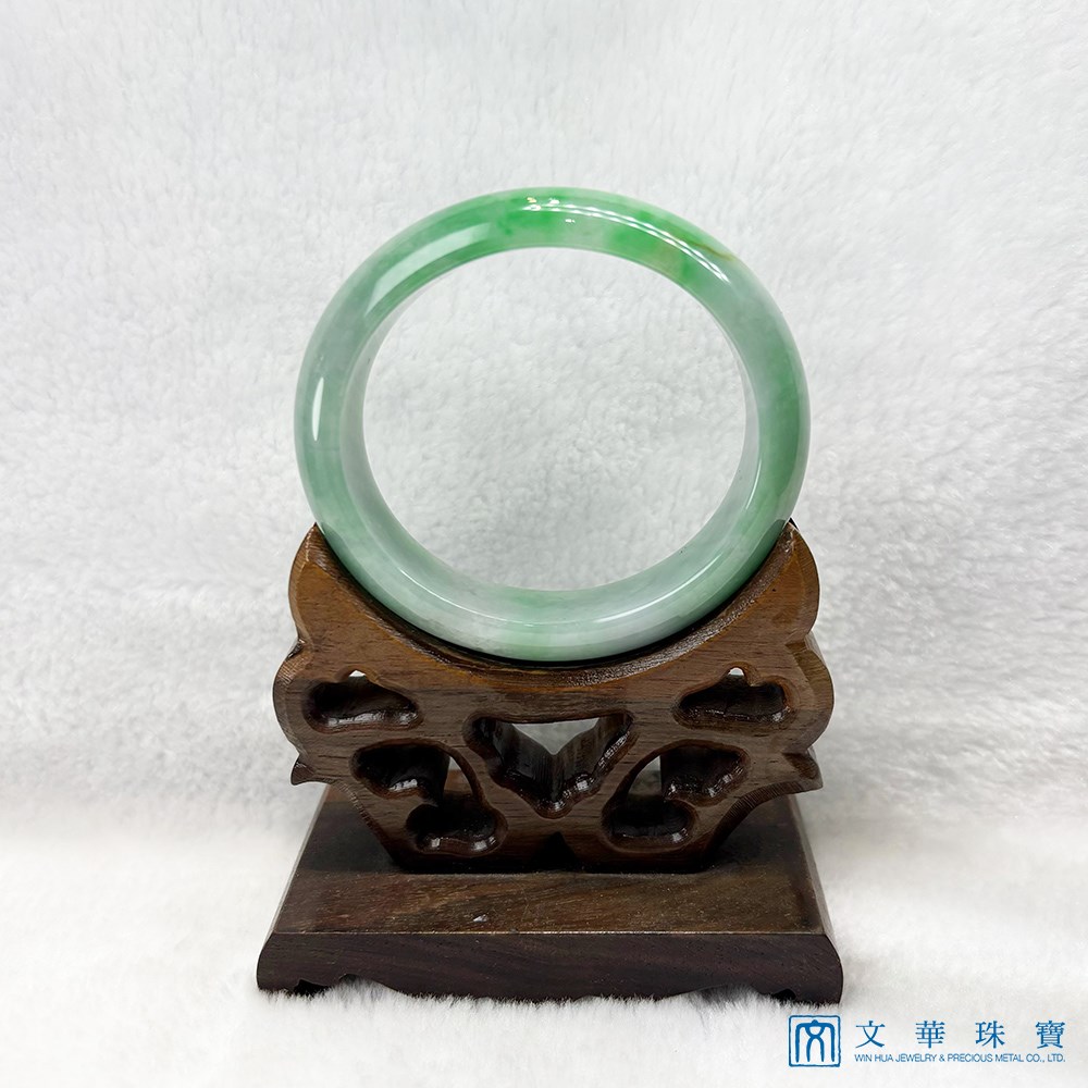 翡翠芙蓉綠帶翠綠金絲寬版貴妃鐲 約17圍