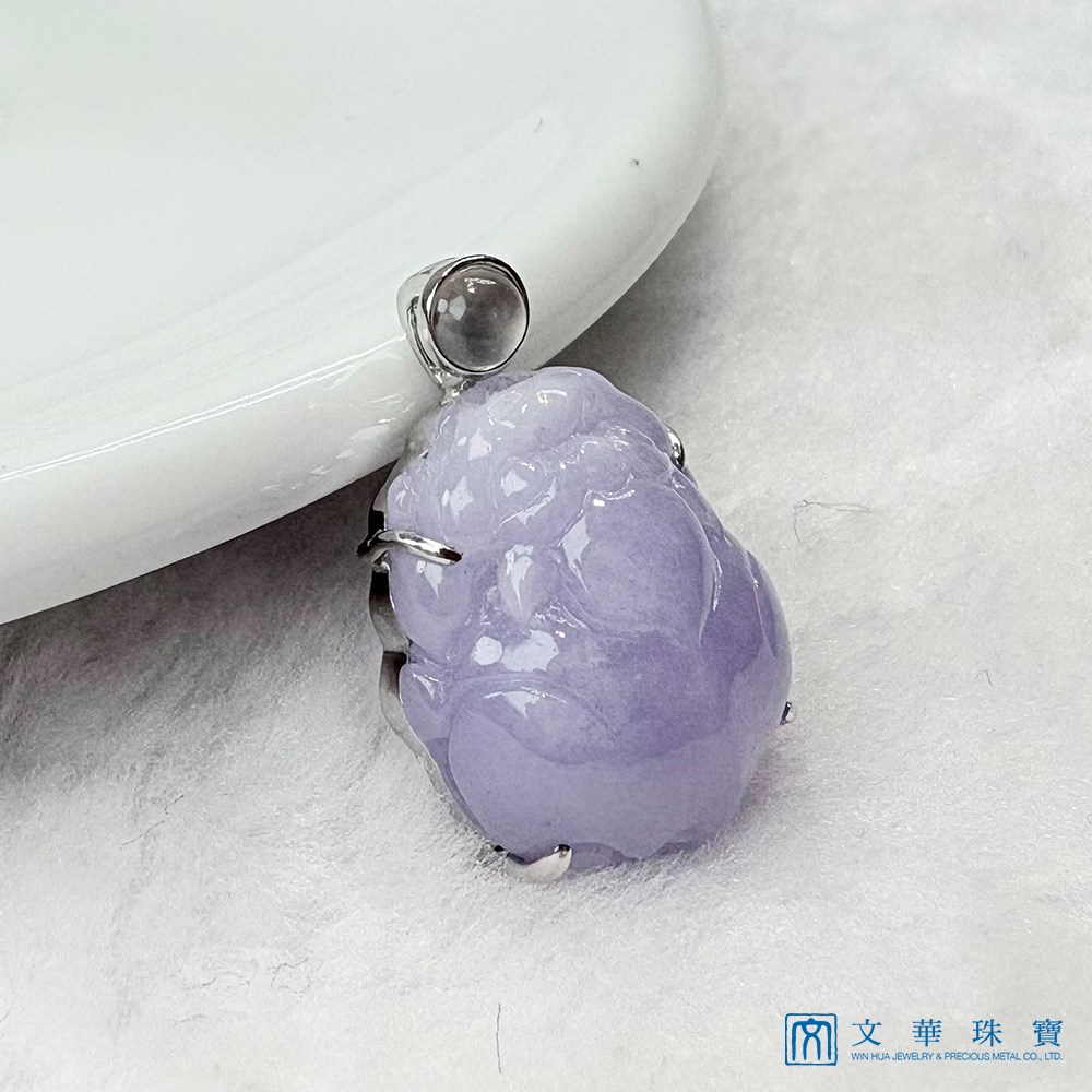 翡翠粉紫羅蘭貔貅玉墜