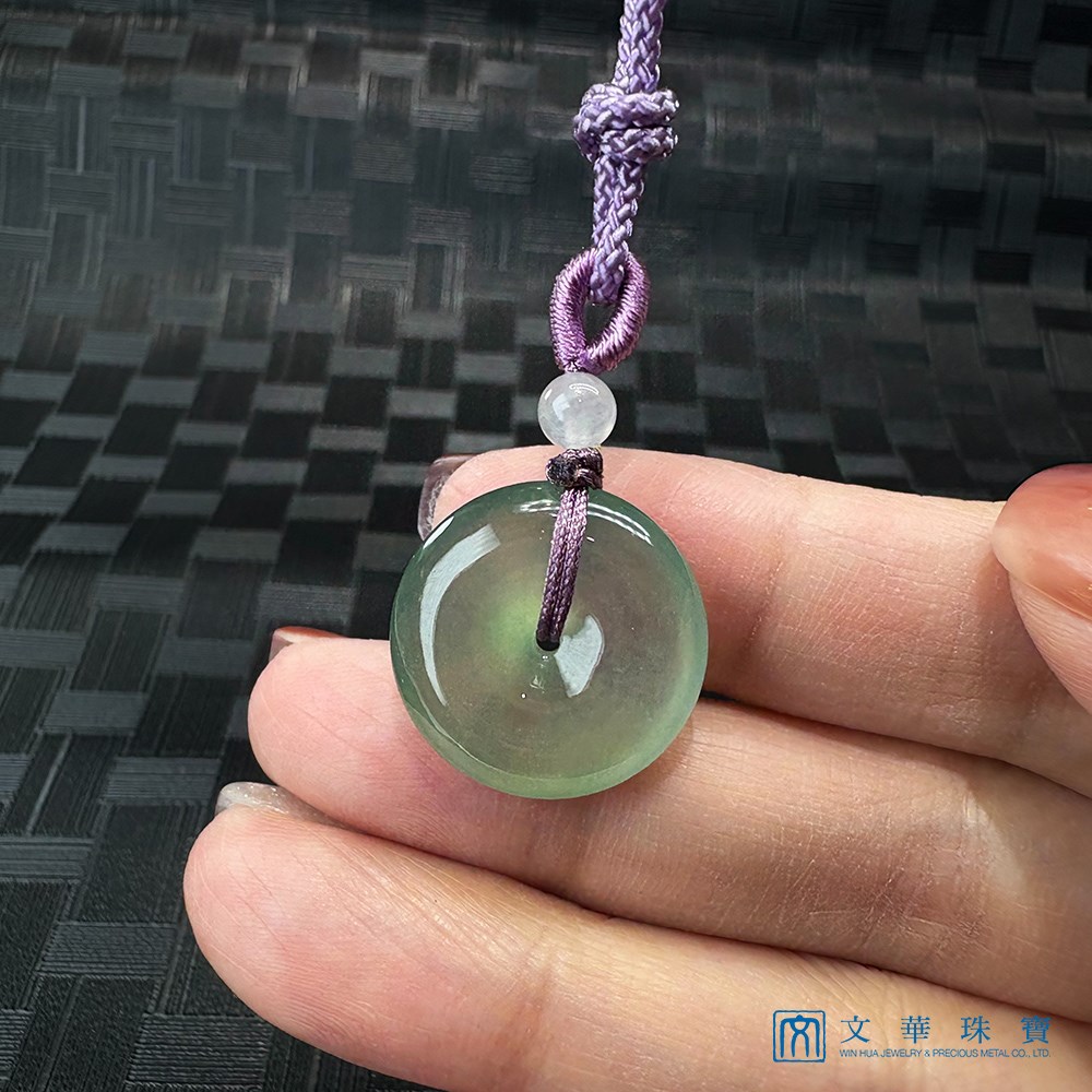 翡翠玻璃種晴水綠平安扣 贈精美中國繩乙入