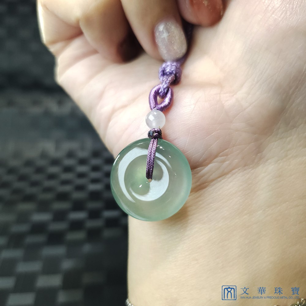 翡翠玻璃種晴水綠平安扣 贈精美中國繩乙入