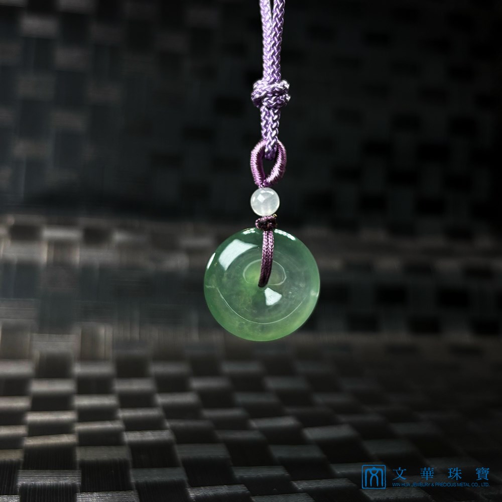 翡翠玻璃種晴水綠平安扣 贈精美中國繩乙入