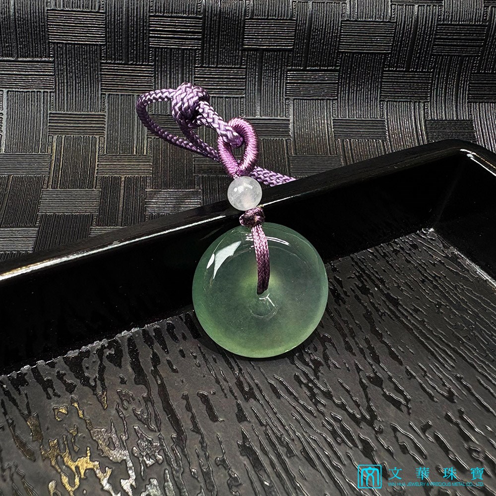 翡翠玻璃種晴水綠平安扣 贈精美中國繩乙入