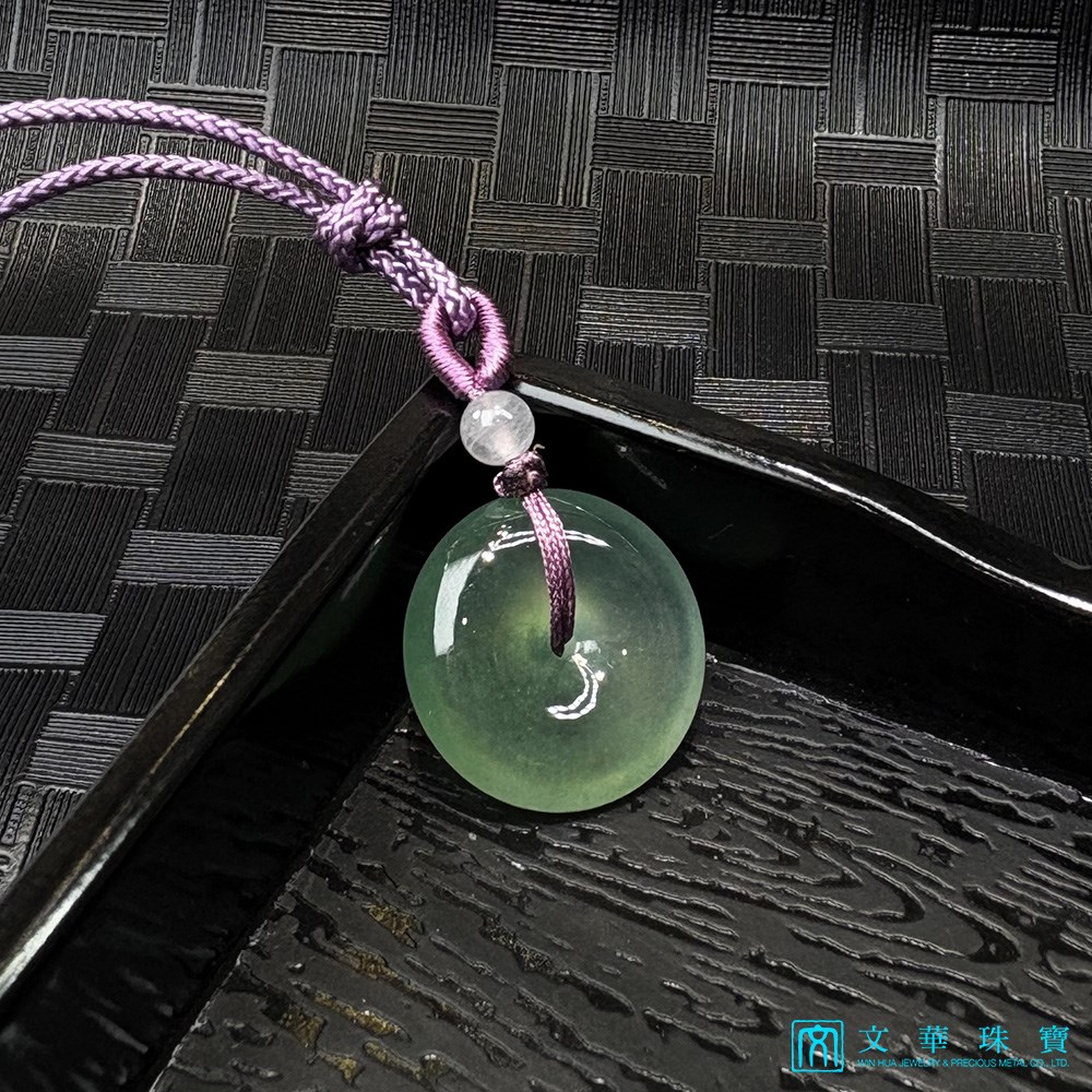 翡翠玻璃種晴水綠平安扣 贈精美中國繩乙入
