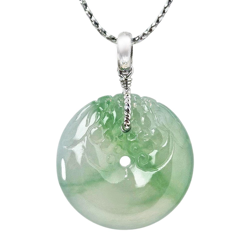 翡翠冰種飄綠龍紋平安扣