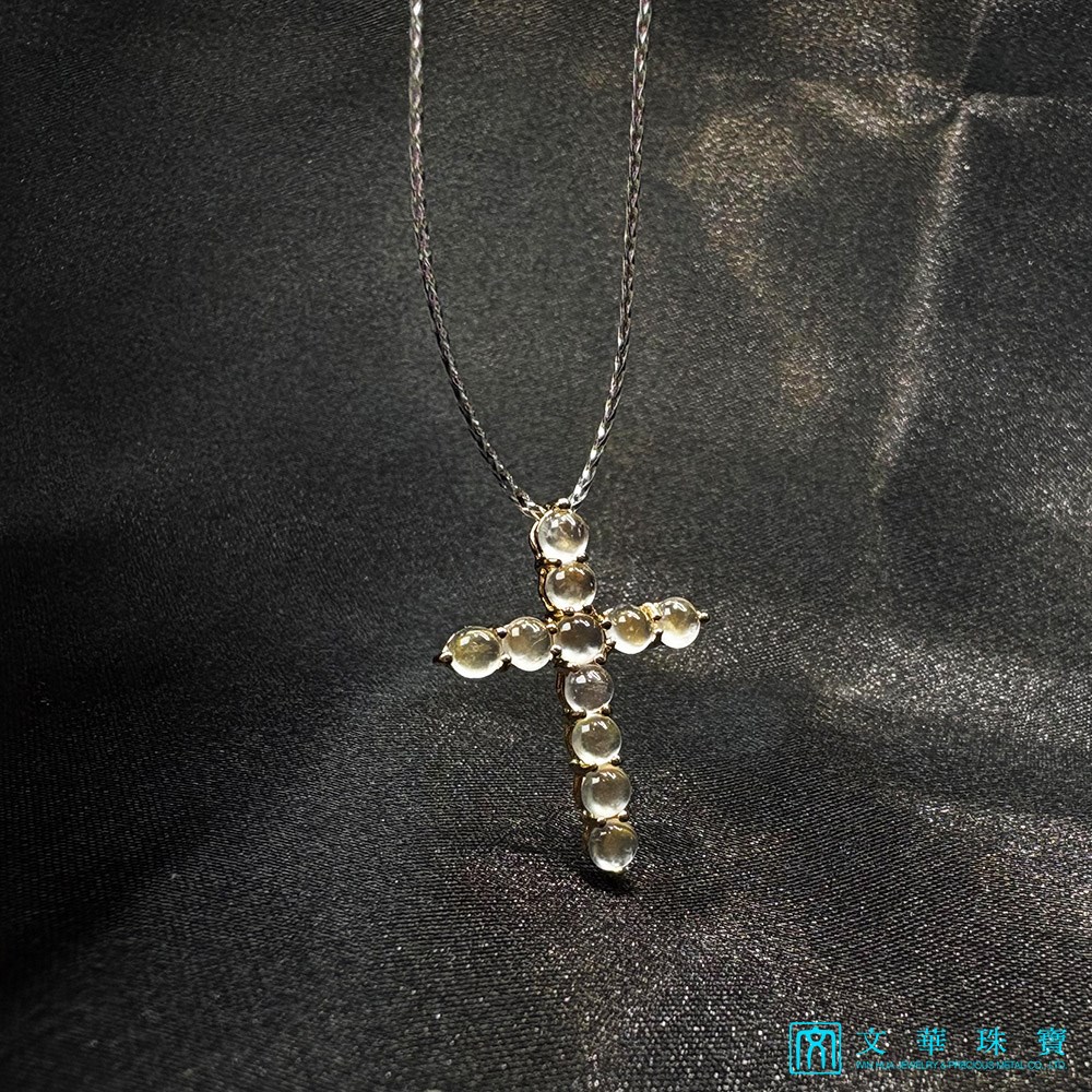 玻璃種蛋面玫瑰金十字架