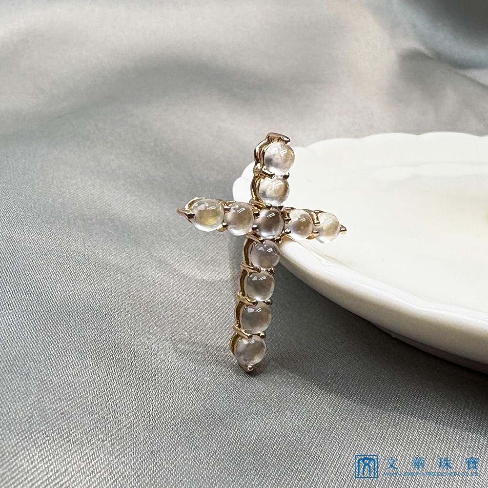 玻璃種蛋面玫瑰金十字架