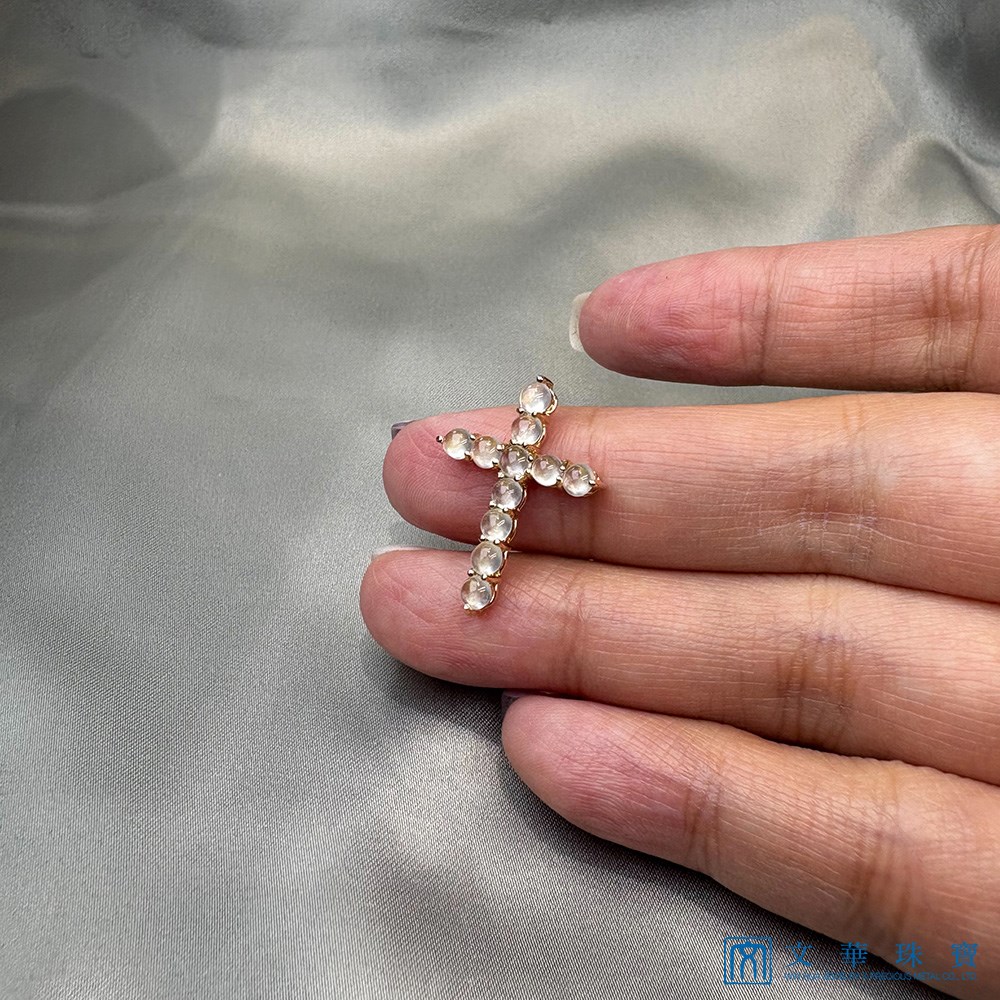 玻璃種蛋面玫瑰金十字架