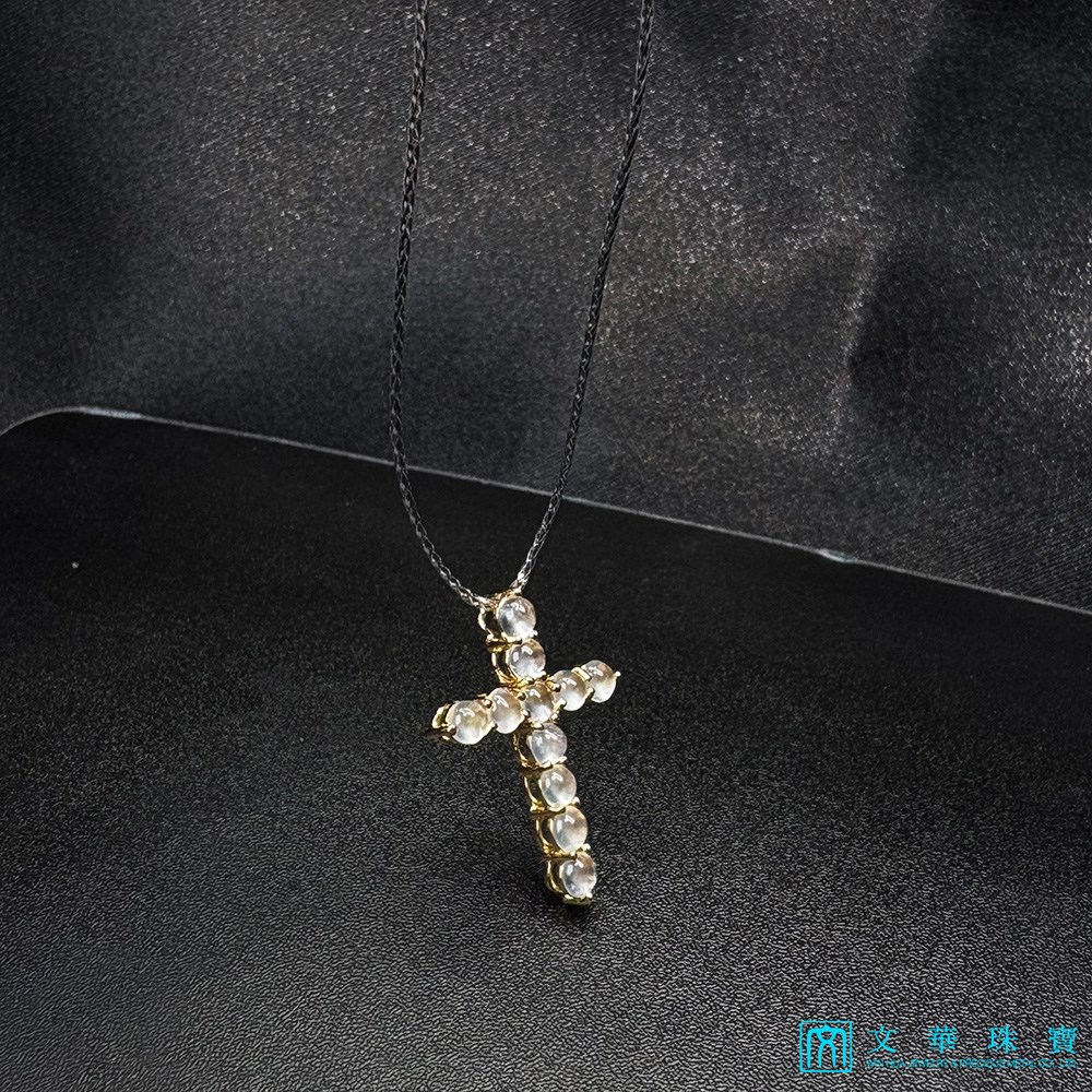 玻璃種蛋面玫瑰金十字架