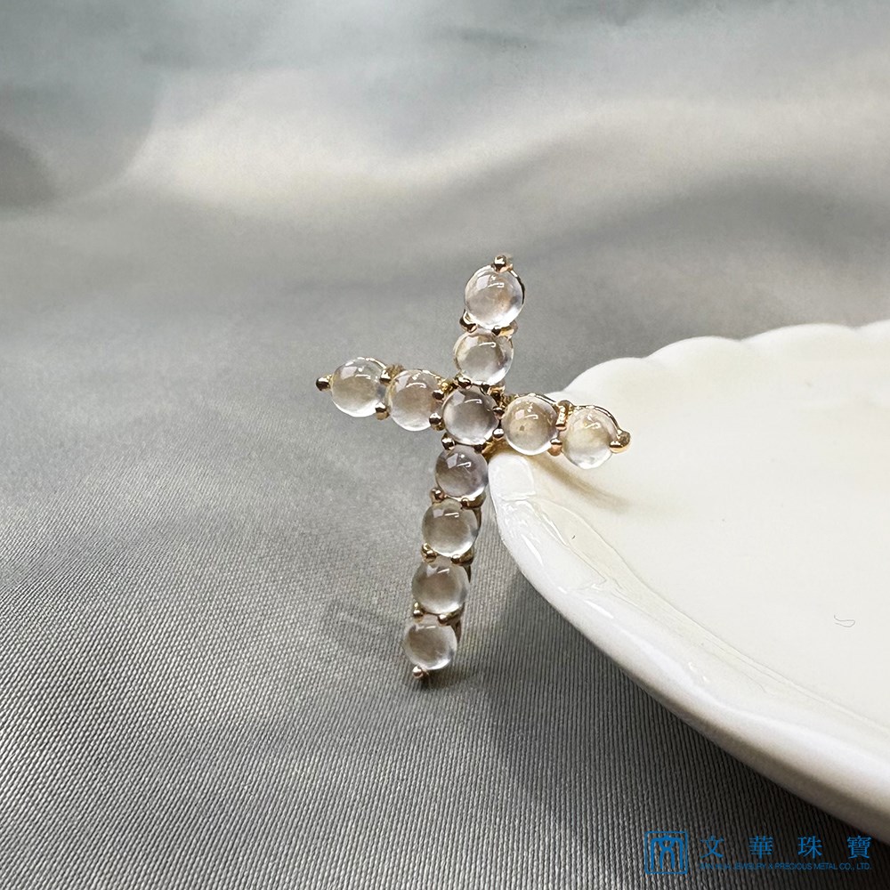 玻璃種蛋面玫瑰金十字架