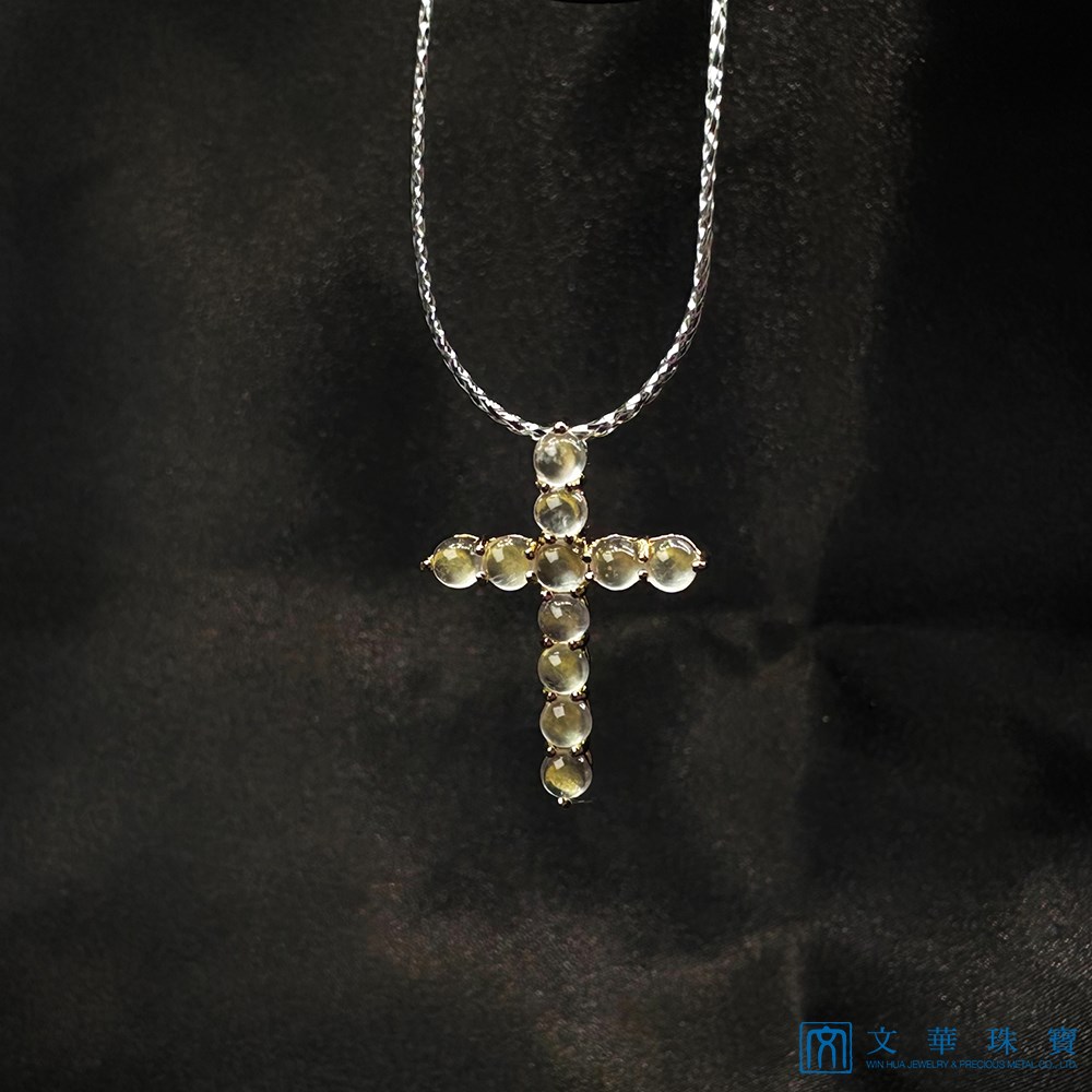 玻璃種蛋面玫瑰金十字架