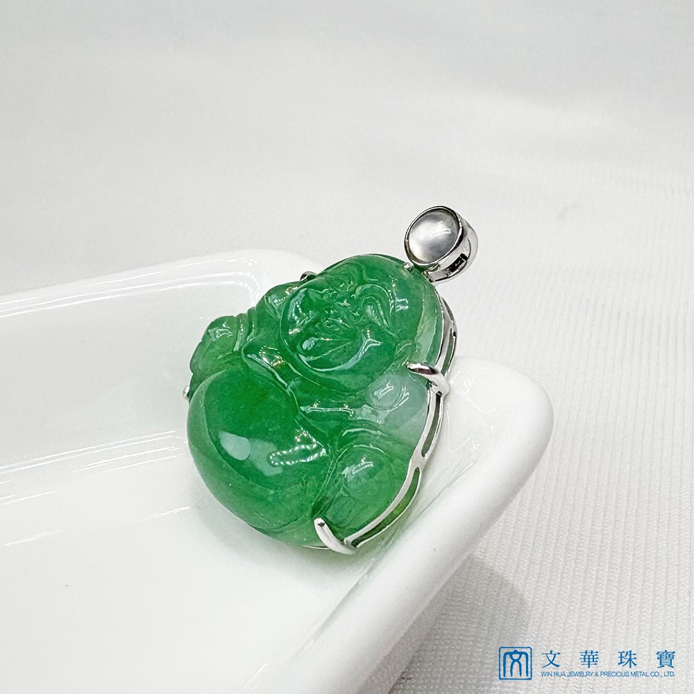 翡翠秧苗綠小彌勒玉墜