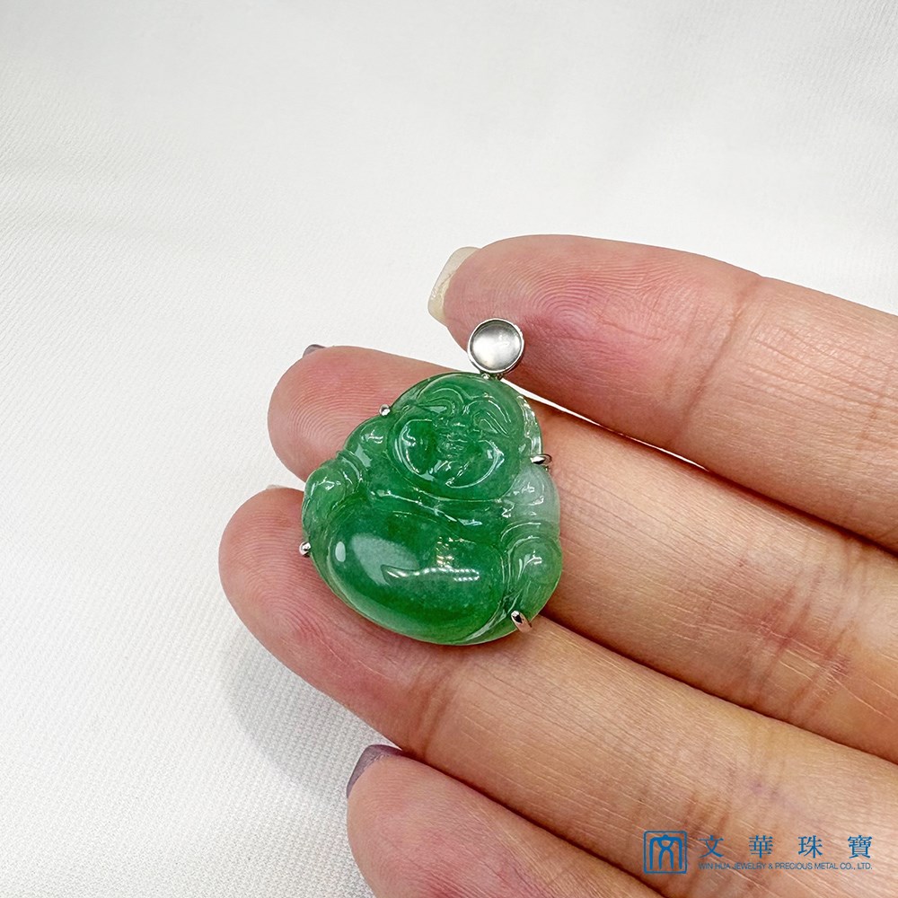 翡翠秧苗綠小彌勒玉墜