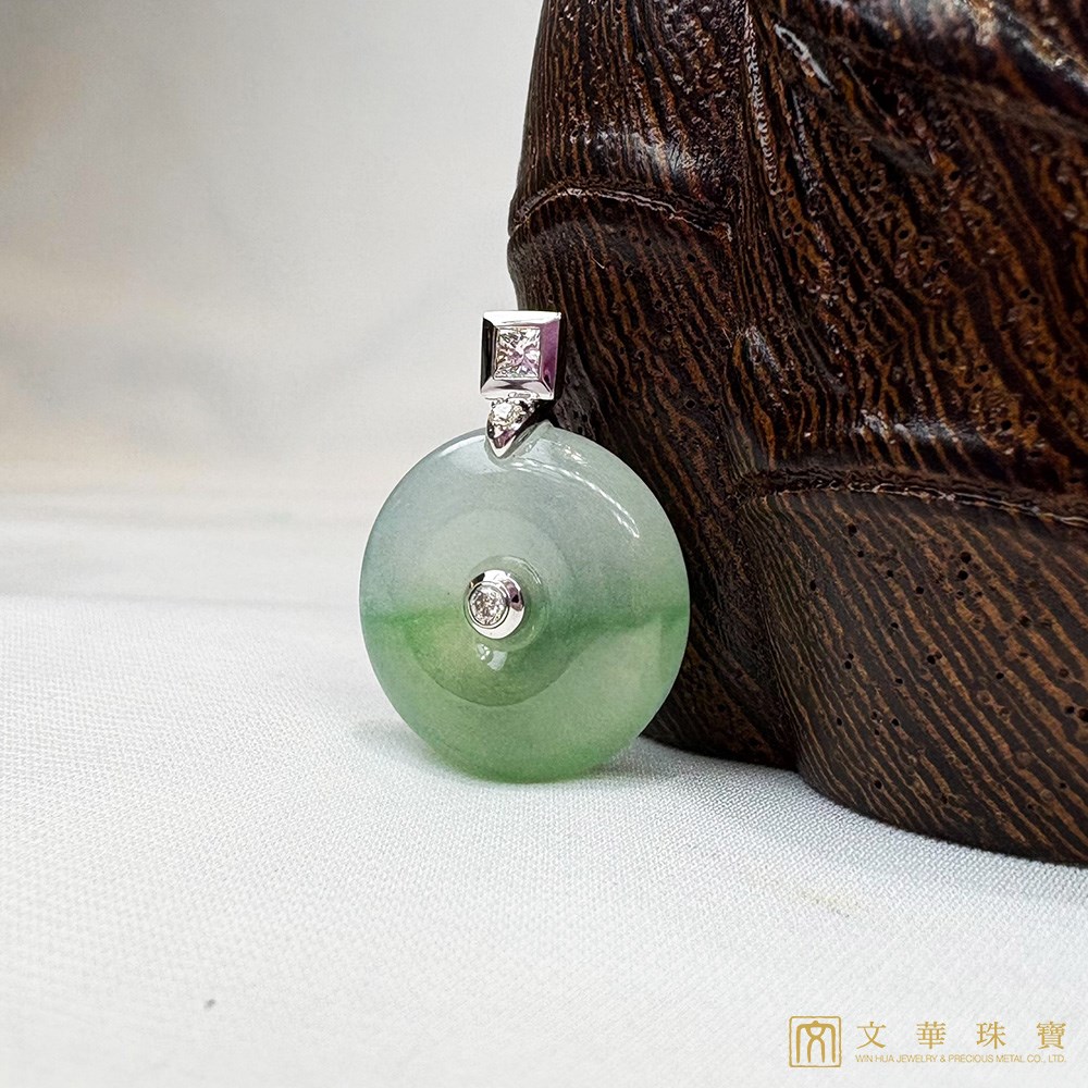 冰種飄綠平安扣鑽墜