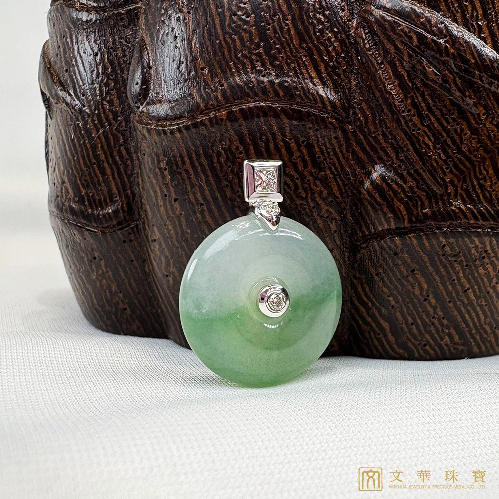 冰種飄綠平安扣鑽墜