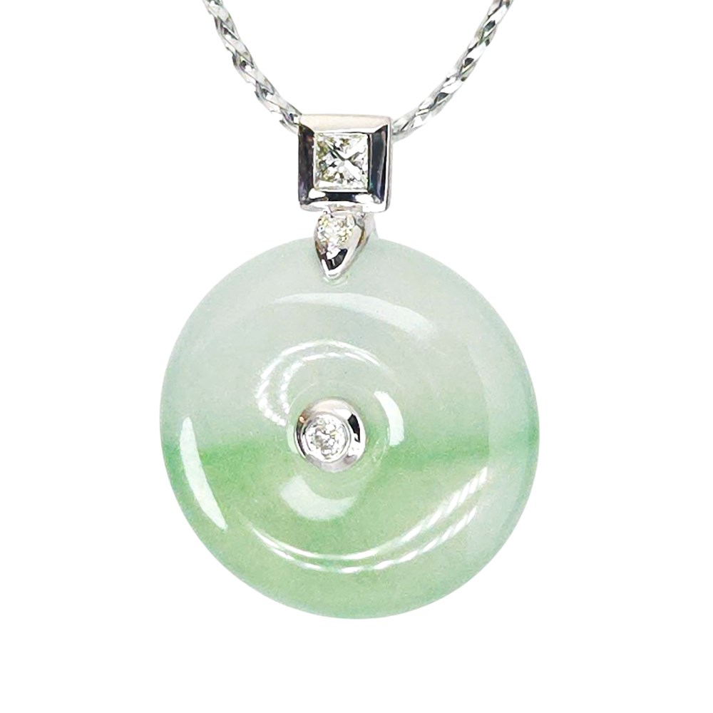 冰種飄綠平安扣鑽墜