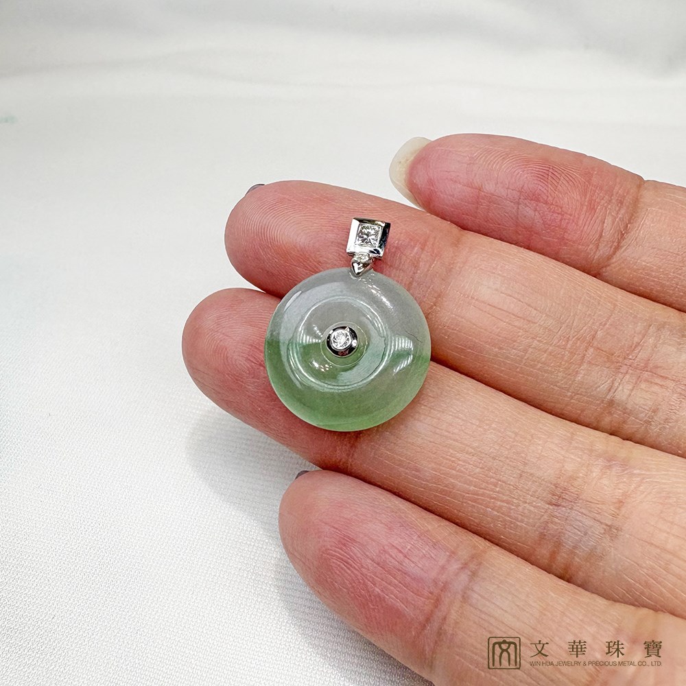 冰種飄綠平安扣鑽墜