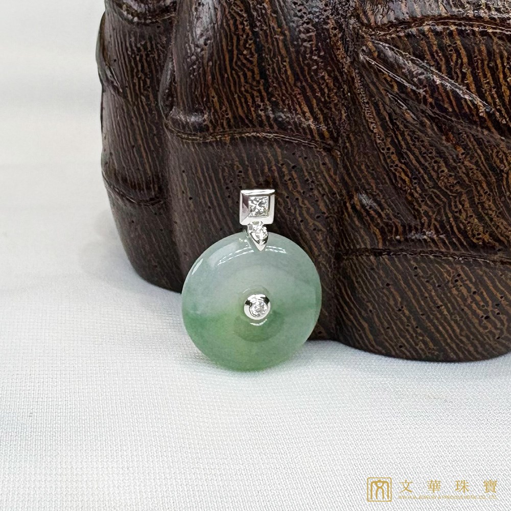 冰種飄綠平安扣鑽墜