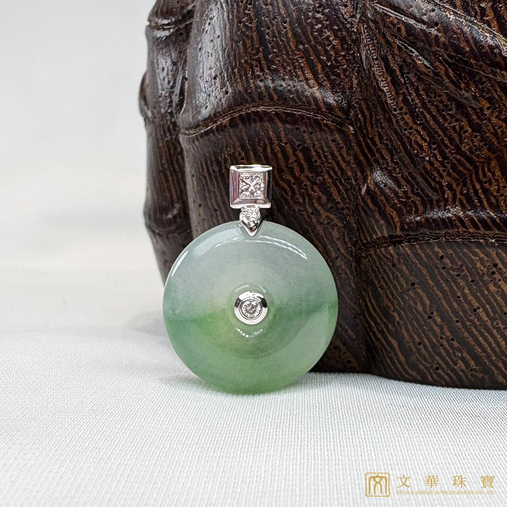 冰種飄綠平安扣鑽墜