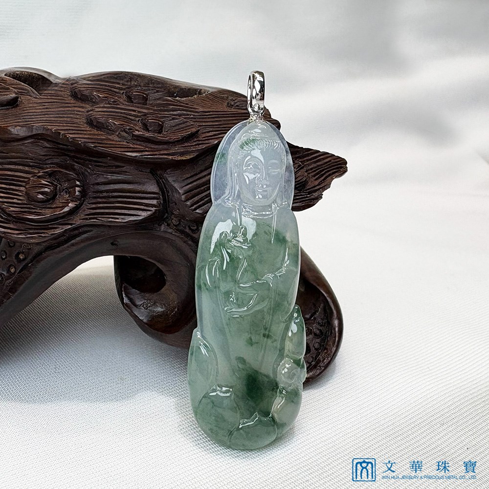 高冰飄蘭花寶瓶觀音玉墜