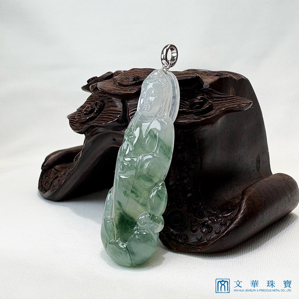 高冰飄蘭花寶瓶觀音玉墜