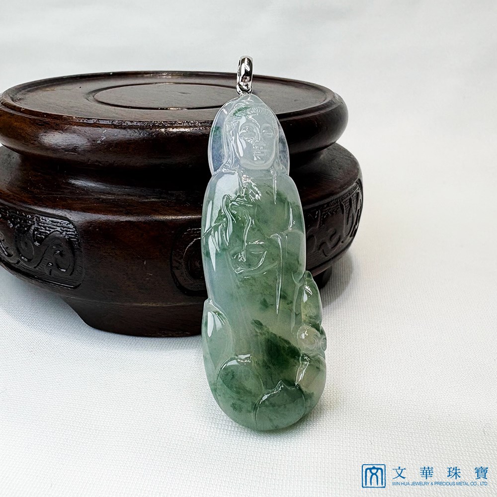 高冰飄蘭花寶瓶觀音玉墜