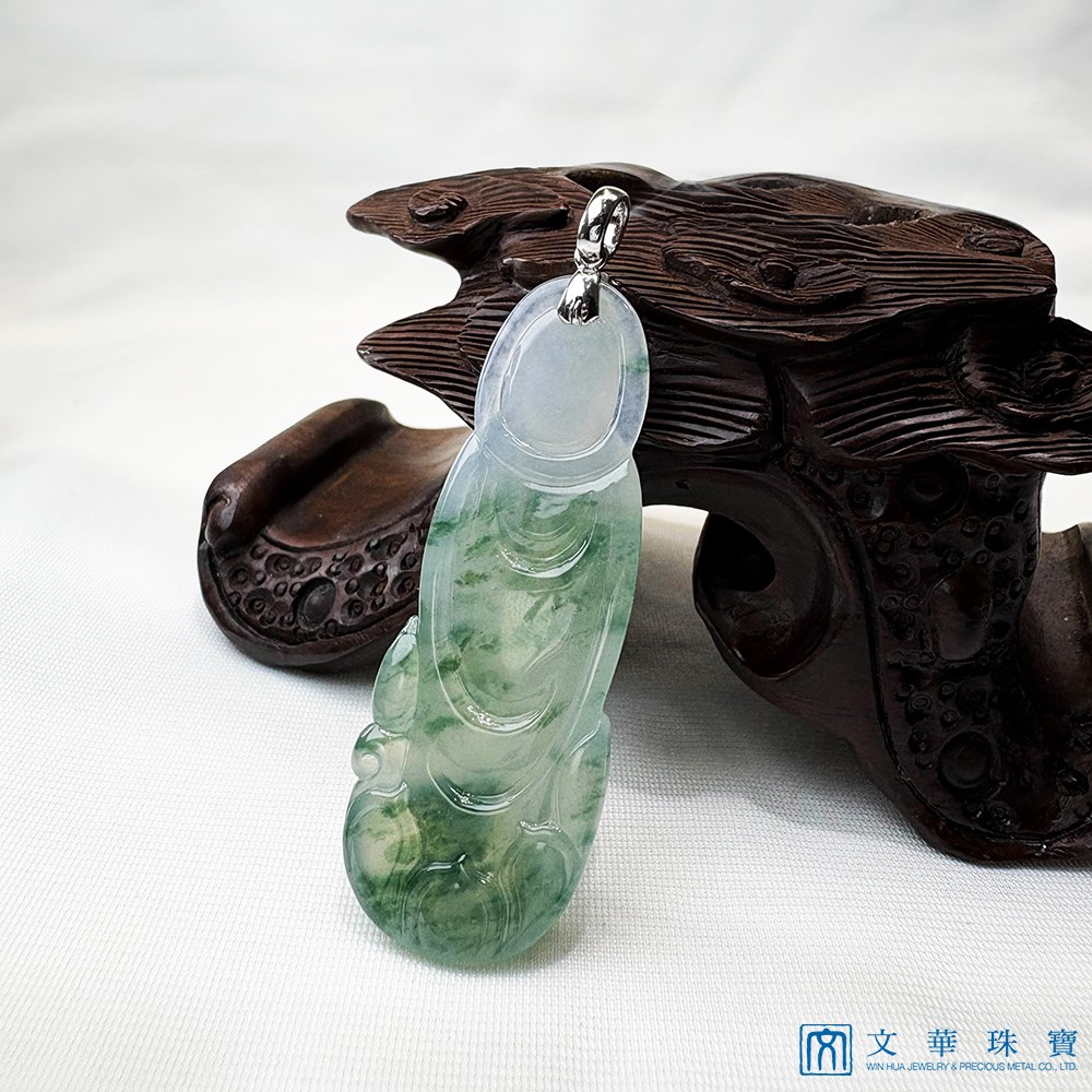 高冰飄蘭花寶瓶觀音玉墜