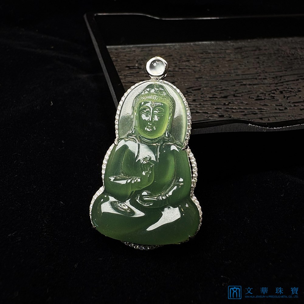 玻璃種滿綠觀音玉墜 