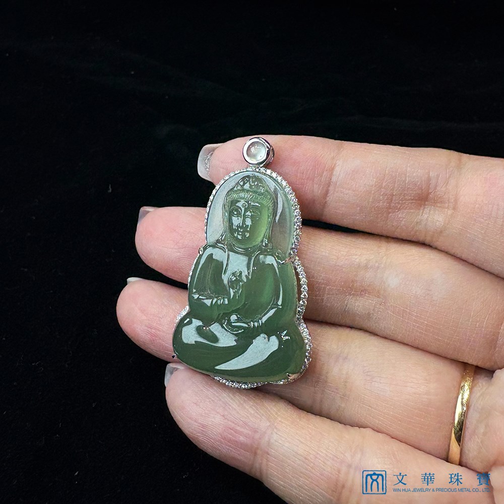 玻璃種滿綠觀音玉墜 
