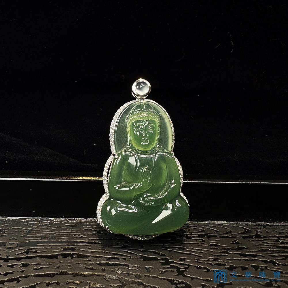 玻璃種滿綠觀音玉墜 