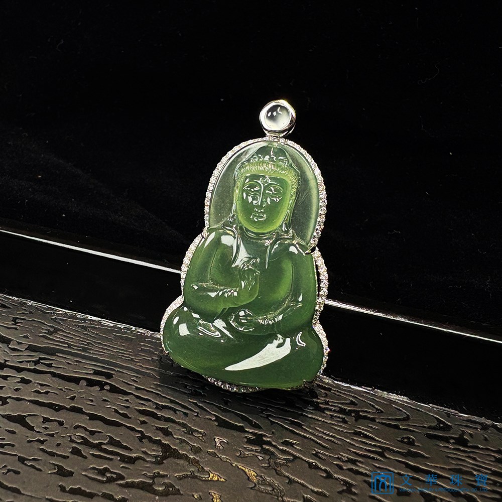 玻璃種滿綠觀音玉墜 