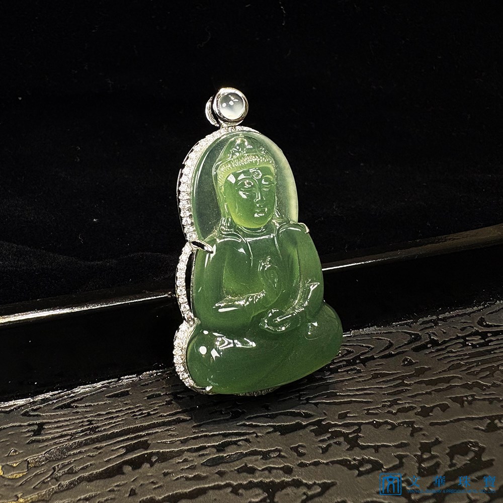 玻璃種滿綠觀音玉墜 