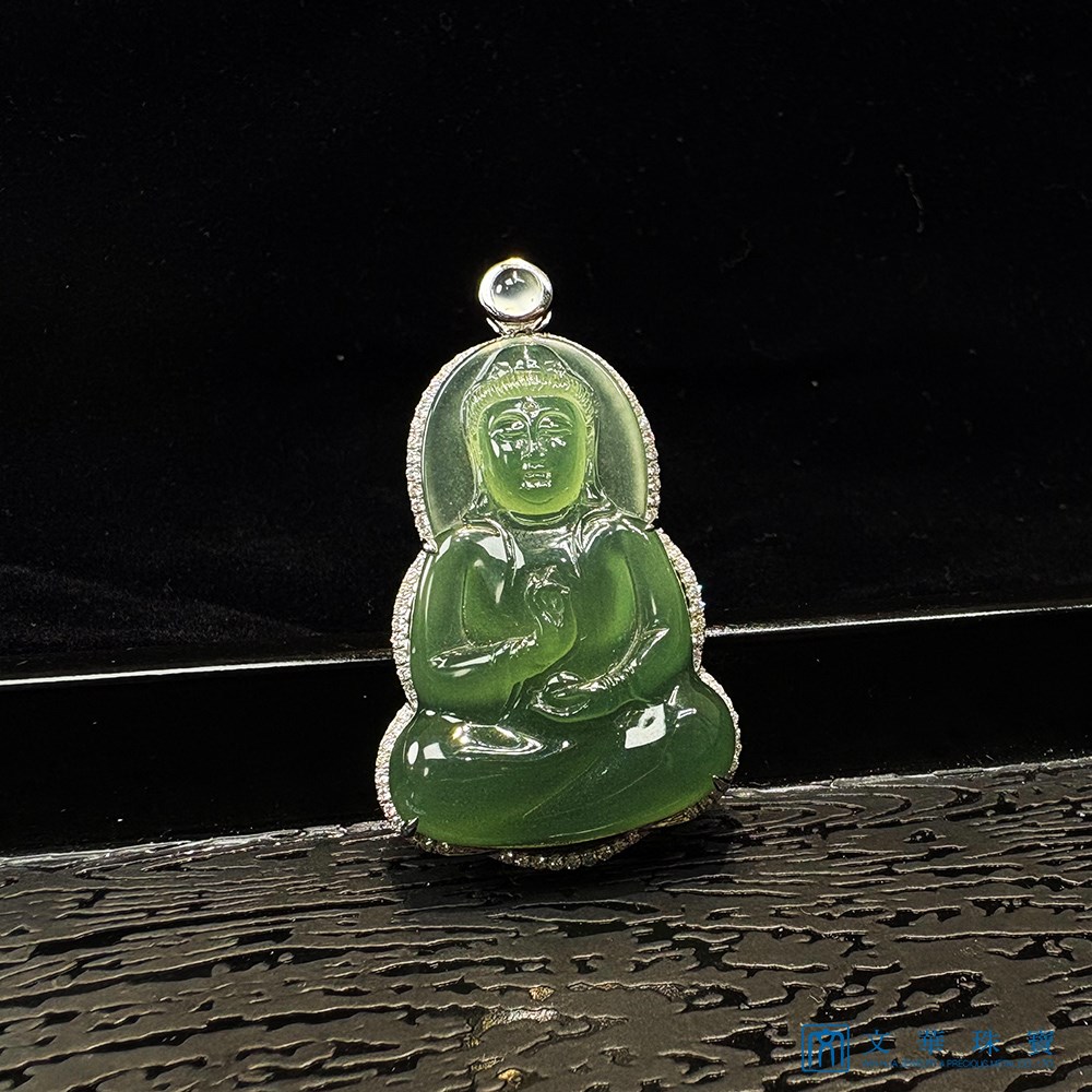 玻璃種滿綠觀音玉墜 