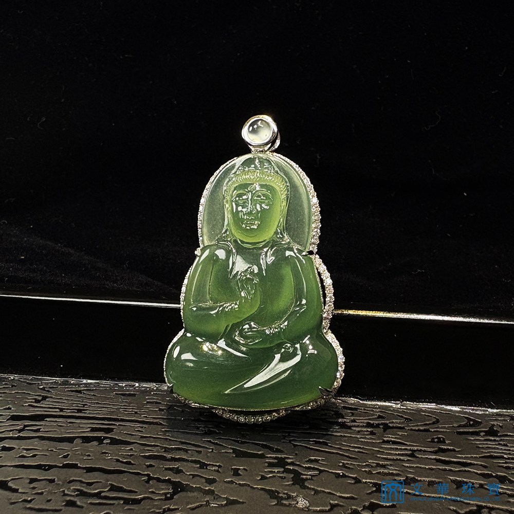 玻璃種滿綠觀音玉墜 
