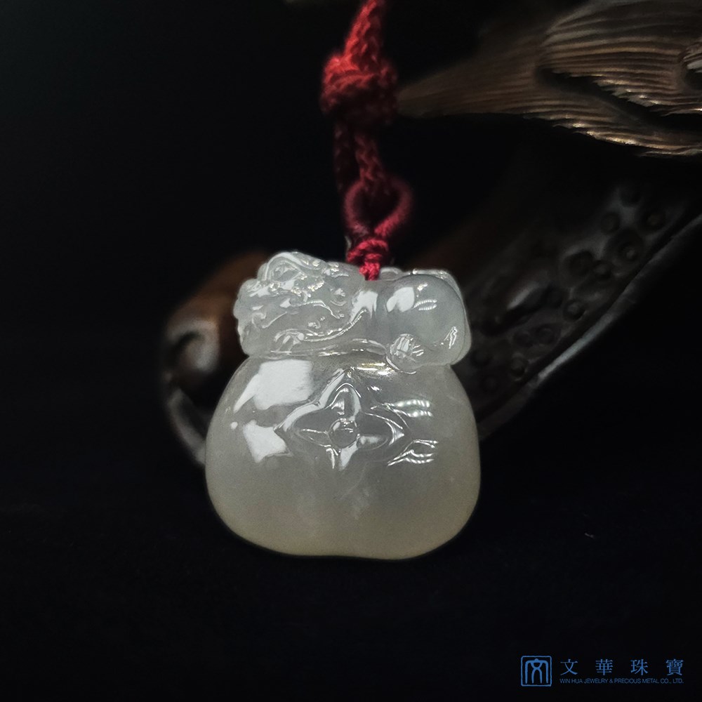 柿獅如意玉墜 事事如意 贈精美中國繩乙入