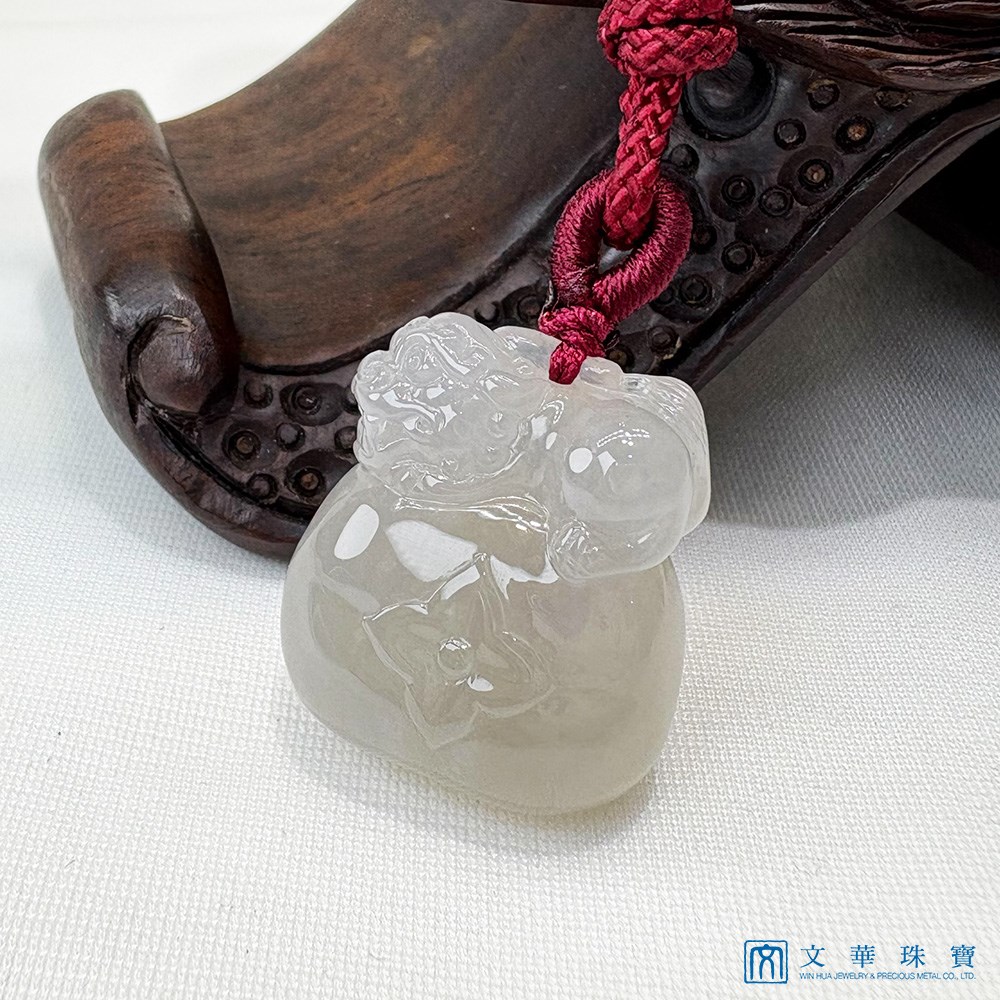 柿獅如意玉墜 事事如意 贈精美中國繩乙入