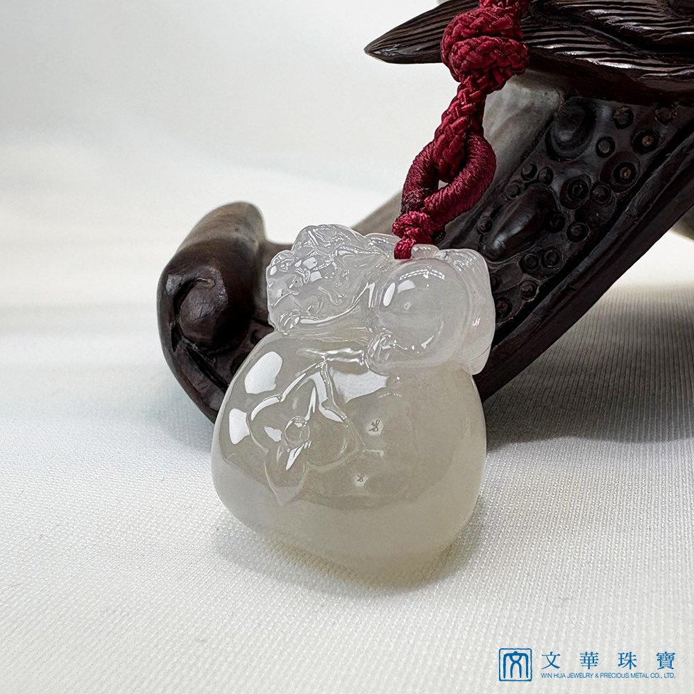 柿獅如意玉墜 事事如意 贈精美中國繩乙入