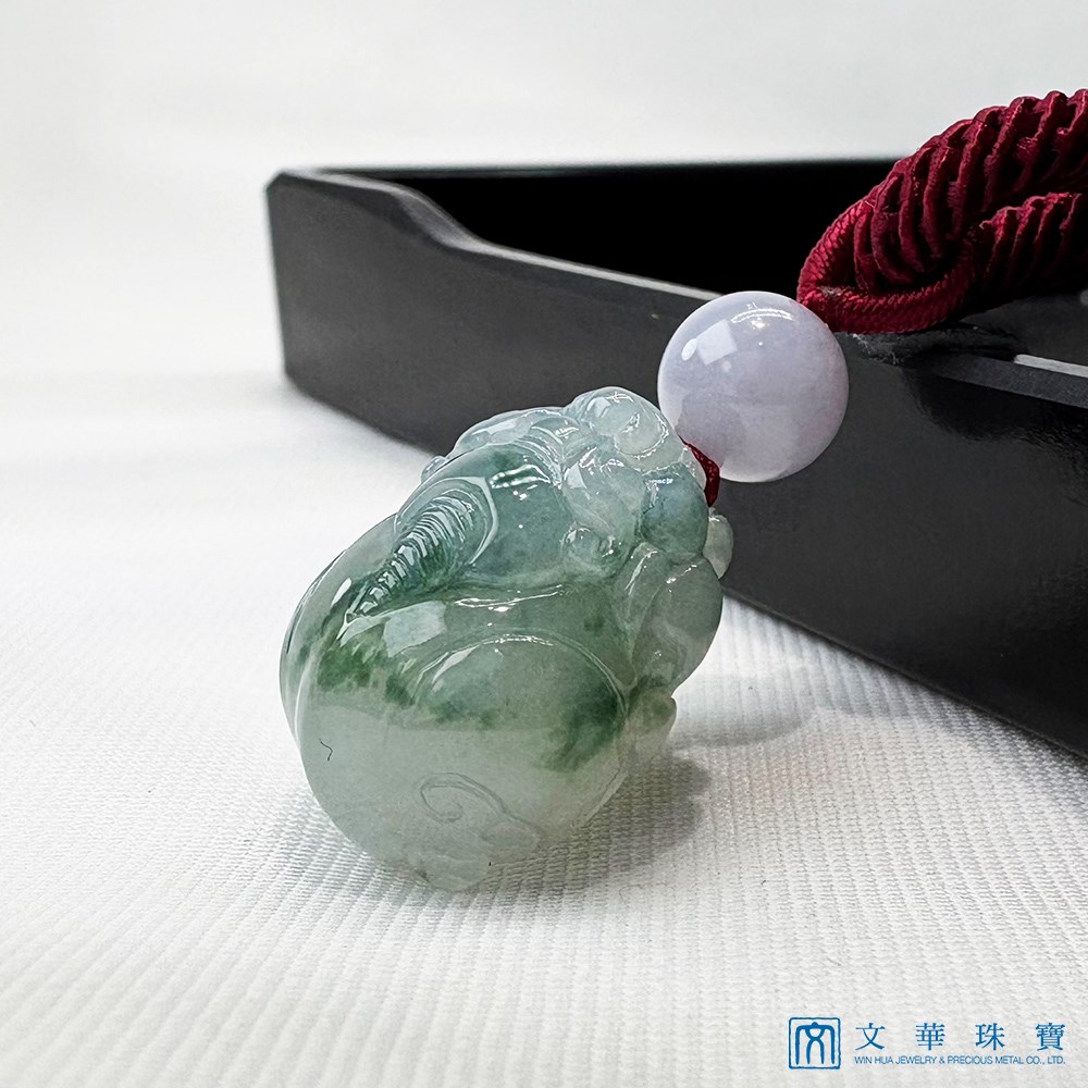 翡翠飄花貔貅把玩掛件 贈精美掛繩乙入
