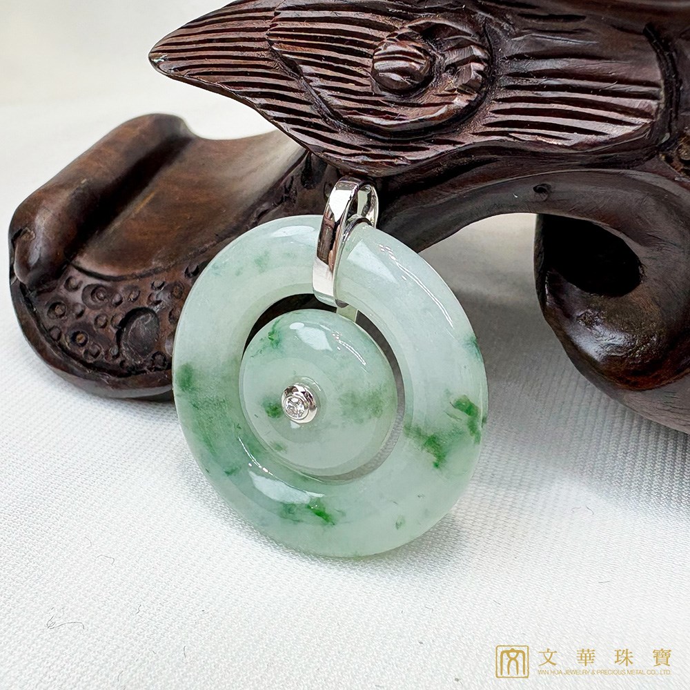 冰糯種飄綠花母子扣玉墜