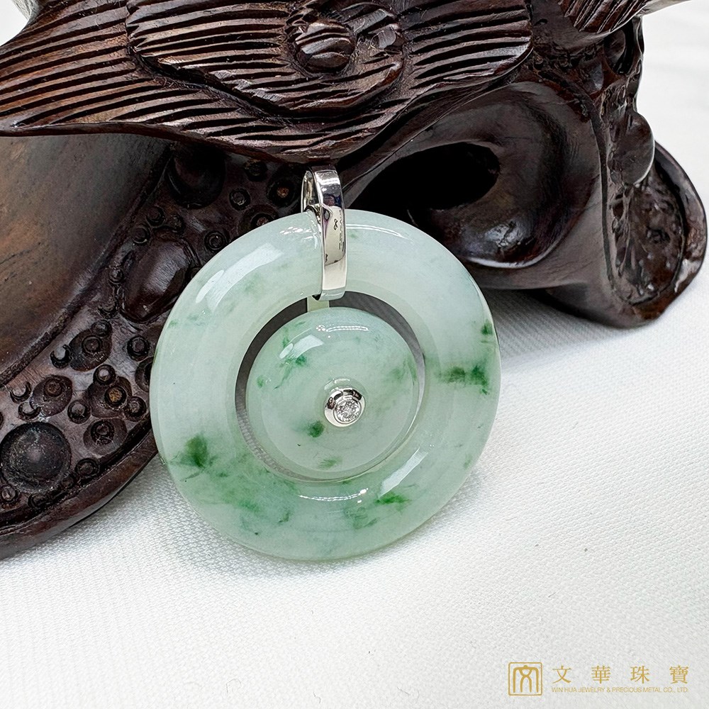 冰糯種飄綠花母子扣玉墜