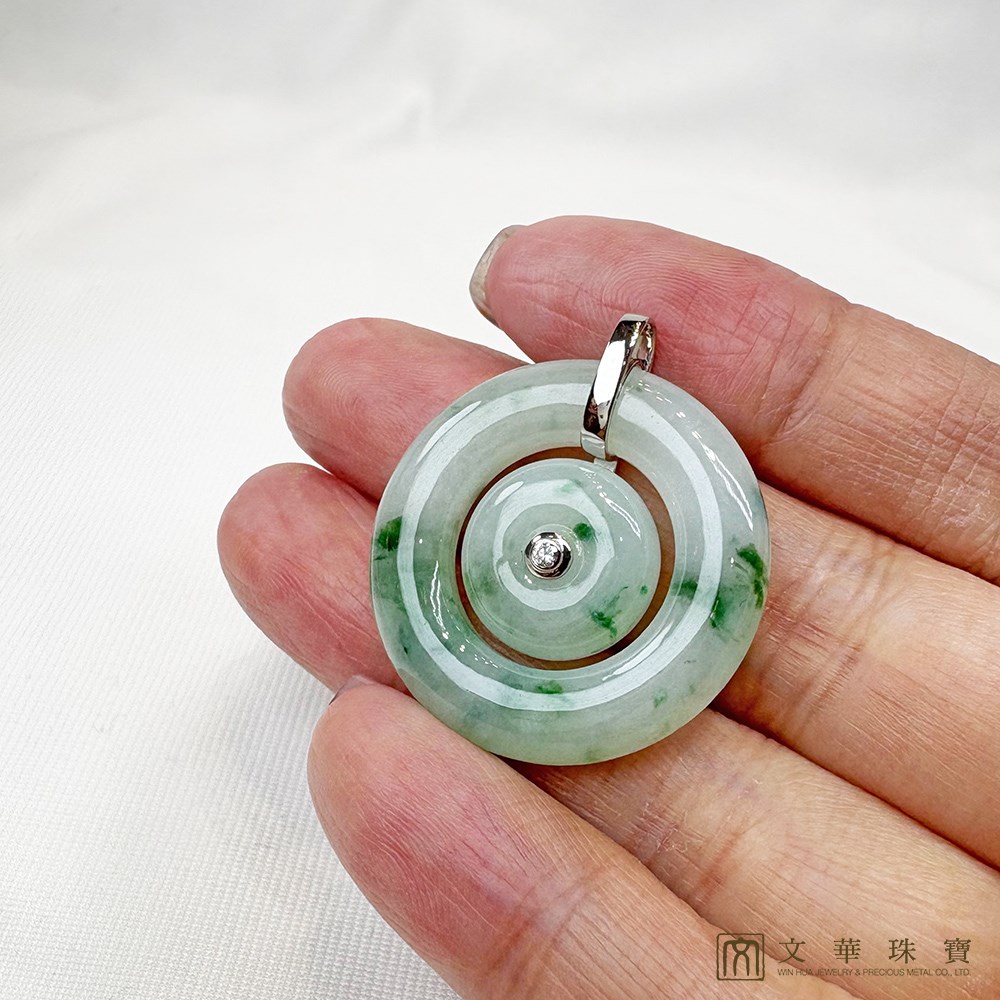 冰糯種飄綠花母子扣玉墜